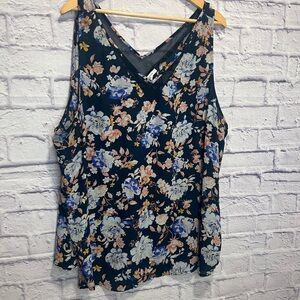 Maurices 3x Blue Floral Sleeveless Blouse